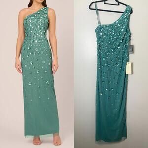 NWT ADRIANNA PAPELL DRESS GOWN GREEN SEQUIN MOTHER OF THE BRIDE FORMAL EVENING